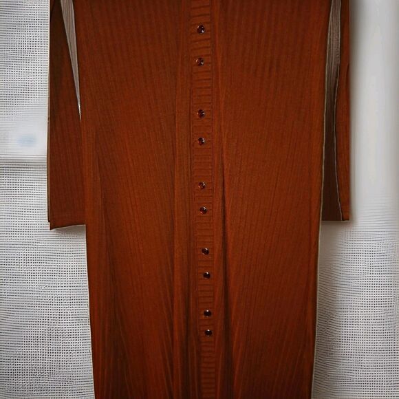 Vtg Betsy Johnson Ribbed Knit Maxi Dress Sz M/L Rust Long Sleeve Indie Rocker - Picture 4 of 11